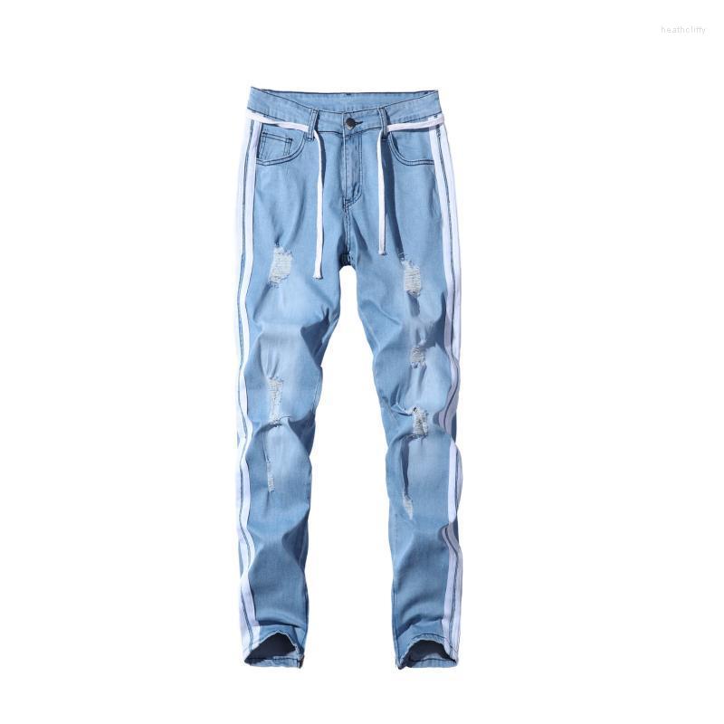 

Men' Jeans European And American Men' High-end Self-cultivation Ripped Feet Pants MenMen' Heat22, Blue