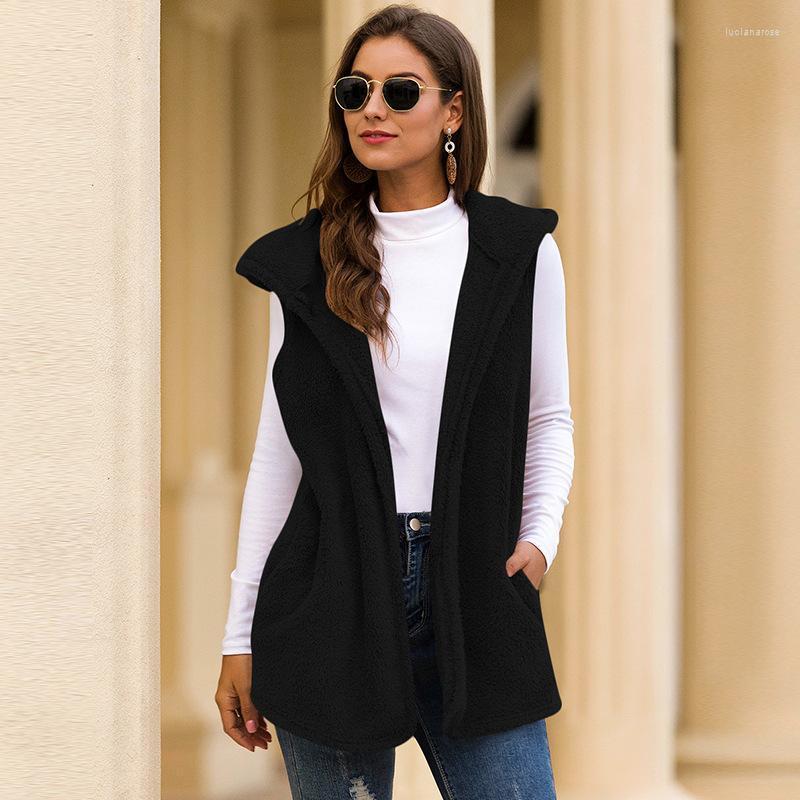 

Women' Vests Autumn Winter Warm Hooded Sleeveless Vest Women Long Female Waistcoat Jacket Fleece Coats Luci22, White