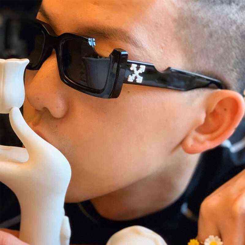 

Hip-hop Square Sunglasses Women Men Off Notch Hole Design White Sun Glasses Blue Ladies Vintage Shados Eyewear UV Protection