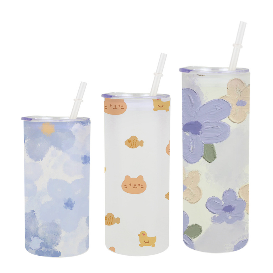 

16oz 20oz 25oz Straight Blank Sublimation Tumblers Frosted Clear Transparent Coffee Glass Mugs with Bamboo Lid and Straw Drinking Cups sxmy30