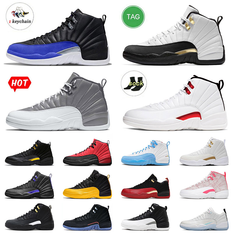 Newest 2022 Mens Womens Jumpman 12 Stealth Basketball Shoes With Socks Royal Blue Black Taxi OVO White University Gold Blue FIBA Off Twist Jorden