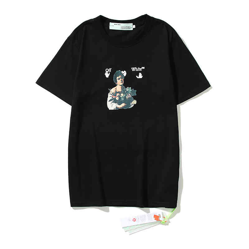 

Factory Direct Sales Designer New Brand Short Sleeve Wholesale Ow Off Arrow Flower Painting Men's and Women's Leisure Beach T-shirt