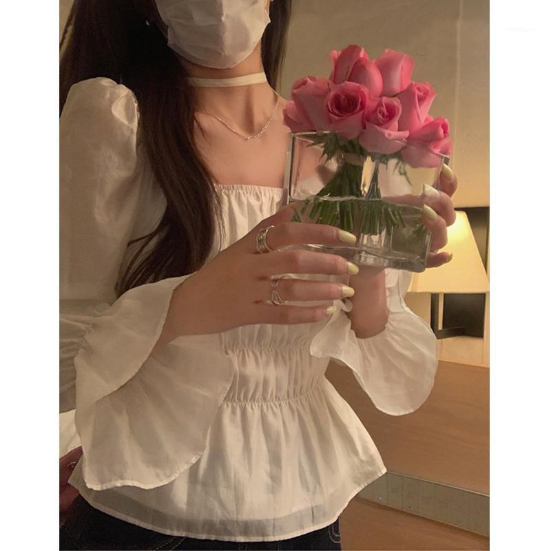 

Women' Blouses & Shirts Elegant Chiffon Blouse Ladies Casual Korean Fashion Long Sleeve Women 2022 Autumn Sweet Pure Color Y2k Tops Female, Light blue