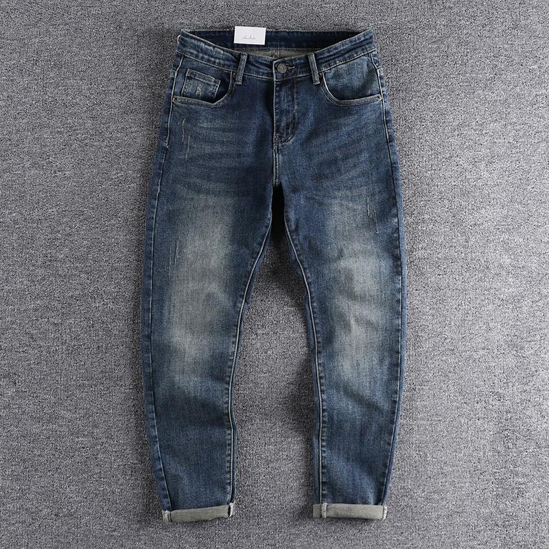 

Men's Jeans 2022 Simple Elastic Fashion Slim Fit Leggings Middle Waist Youth Capris High Quality 616, Blue