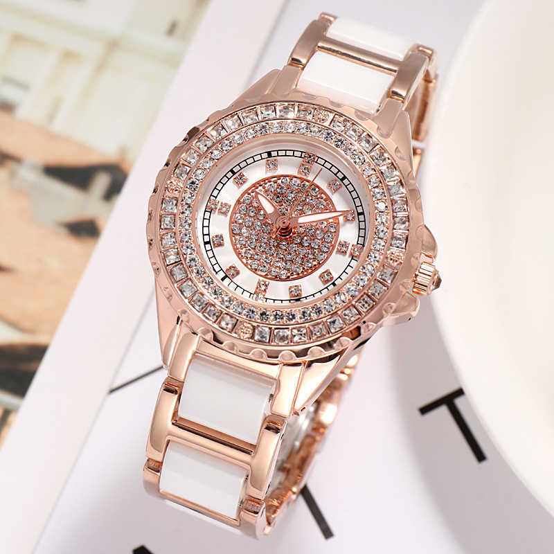 

New Quartz Fashion Trend Simple Ceramic Full Diamond Dial High Quality Temperament Ladies Watch, Ceramic silver full diamond