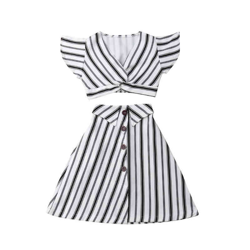 

Citgeett Summer Fashion Girl Children Personality Striped Casual Black and White Suit Skirt Set J220712, Red