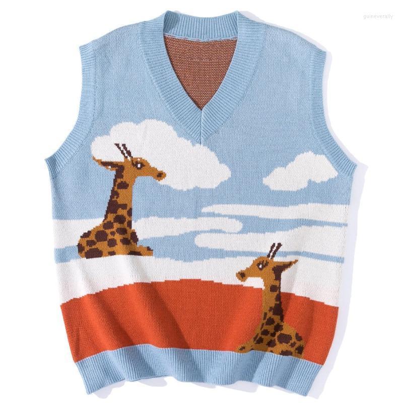 

Men's Vests LACIBLE Men Knitted Sweaters Vest Harajuku Streetwear Cloud Giraffe Pattern Knit Fashion Sleeveless Knitwear Tanks Autumn Guin22, Green