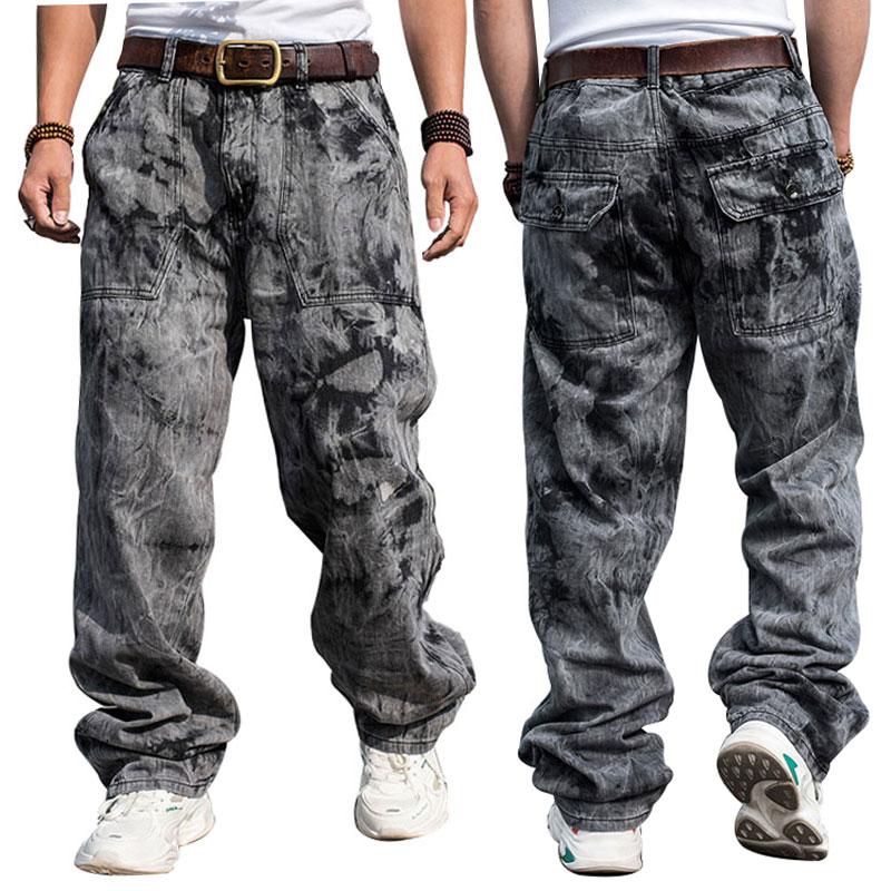 

Men's Jeans Oversized Loose Men Denim Pants Tie Dye Straight Casual Streetwear Hip Hop Skateboard Gray Wide Leg Trousers Large SizeMen's