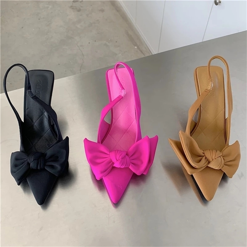 

Fashion Women Pumps High Heels Sandals Female Pointed Toe Butterflyknot Thin Slides Casual Shoes Ladies 220611, Black 6cm