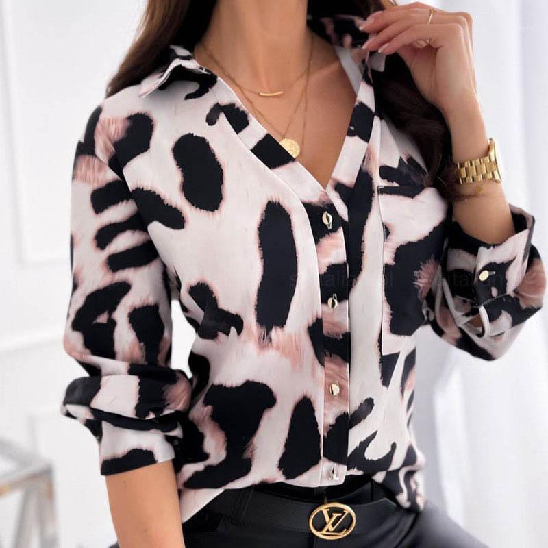 

Women' Blouses & Shirts Leopard Blouse Shirt Long Sleeve Spring Autumn And Casual Turn-down Collar Fashion Woman 2022 Top