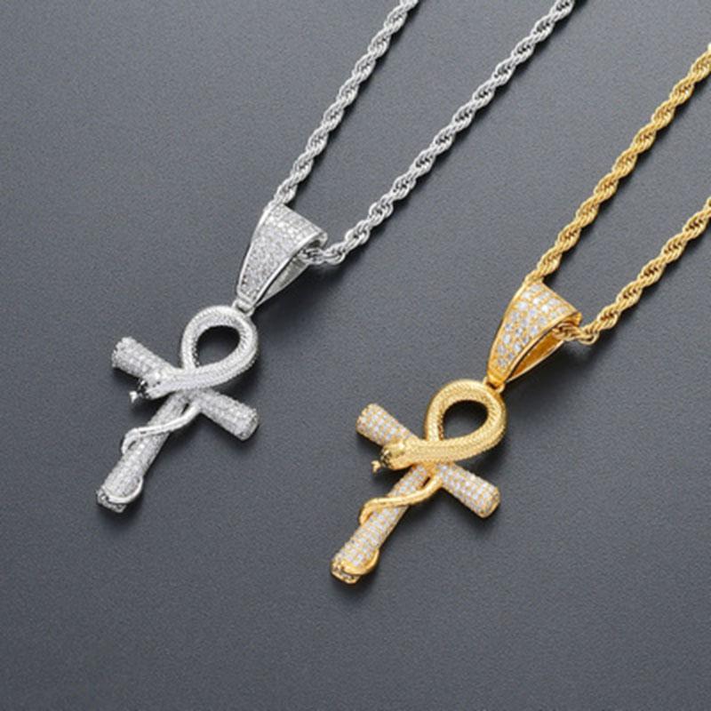 

Pendant Necklaces Factory Direct Street Dance Jewelry Serpentine Cross Copper Inlaid Zircon Necklace Cross-border NecklacesPendant