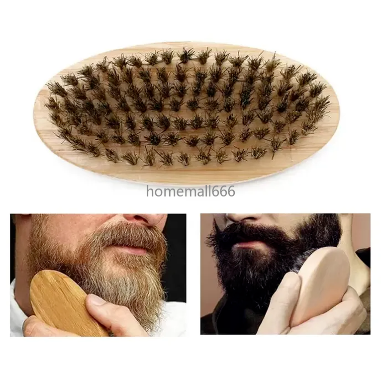 

Boar Bristle Hair Beard Brush Hard Round Wood Handle Anti-static Boar Comb Hairdressing Tool For Men Beard Trim Customizable AA