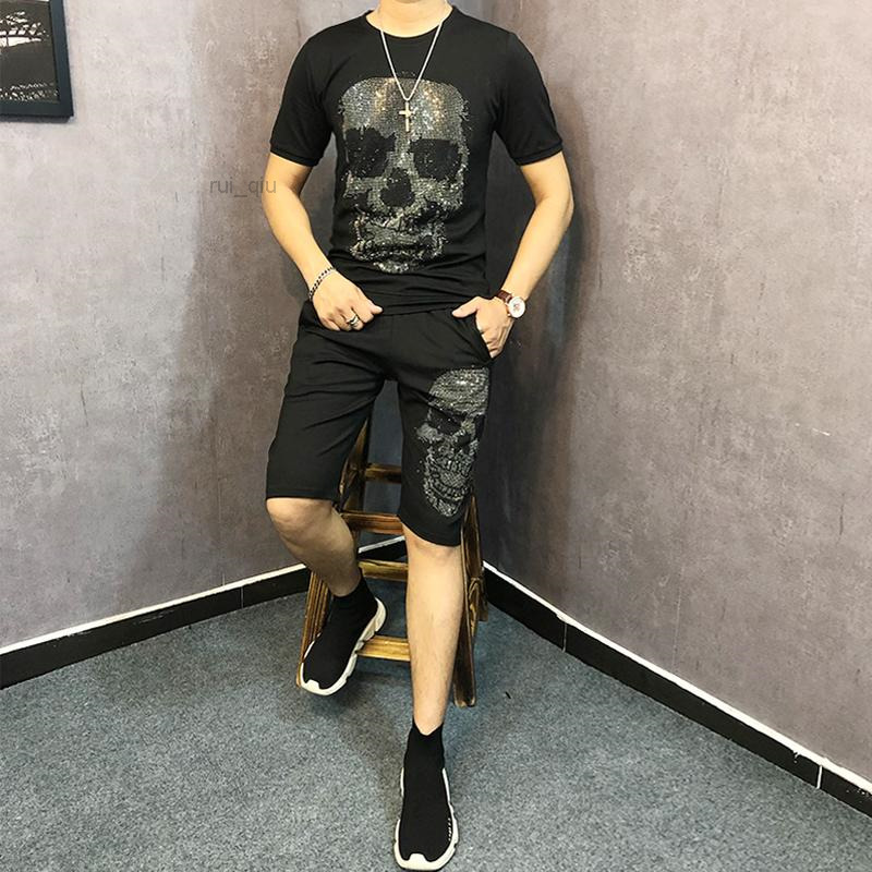 

Tracksuits Summer Men's Tracksuit Sportswear Diamond T-shirtshorts Suit 2-piece Set, Black