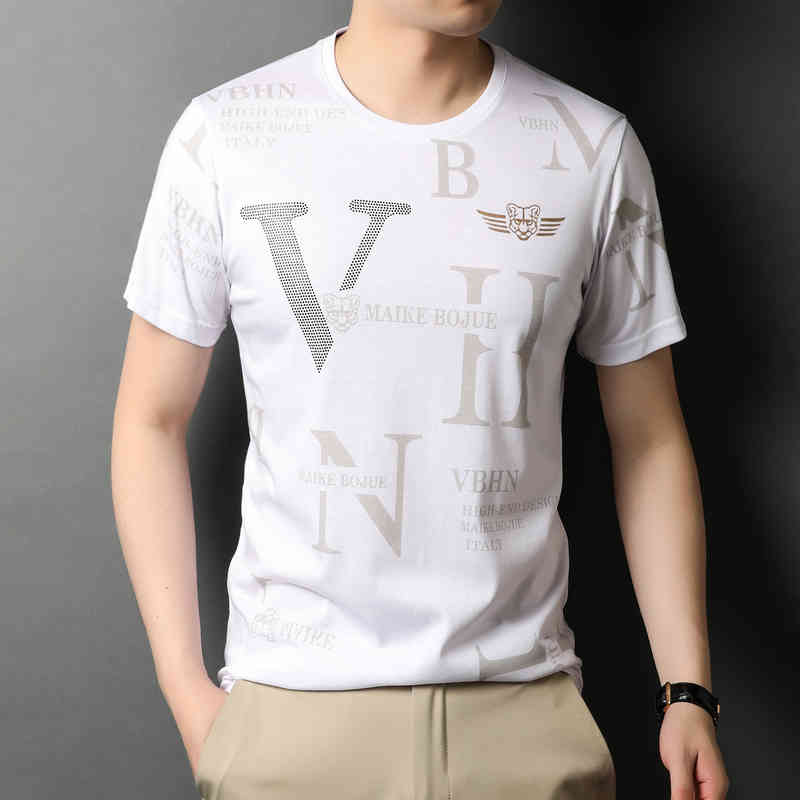 

New listed short T-shirt summer half sleeve fashion brand casual breathable youth bottoming shirt men's, White