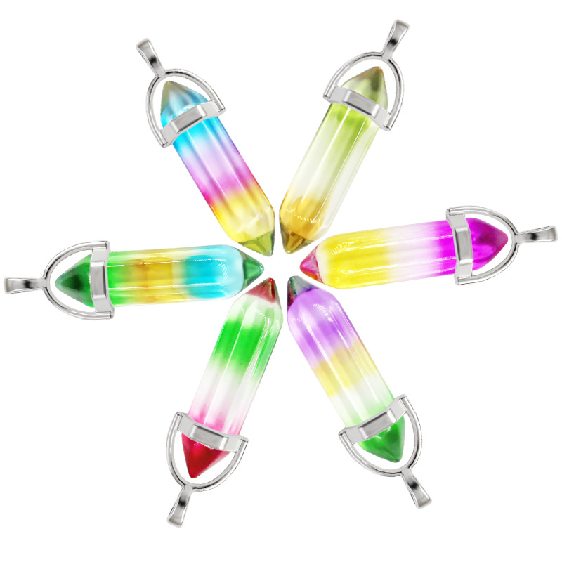

Colour Grad Glass Crystal Bullet Hexagon Healing Chakra Pendants Charms For Diy Earrings Necklace Jewelry Making