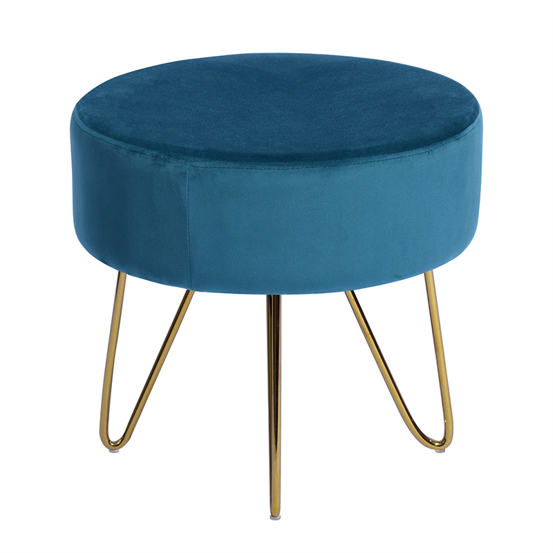 

New arrivals Living Room bedroom 17.7" Pink and Gold Decorative pink Round Shaped Ottoman with Metal Legs