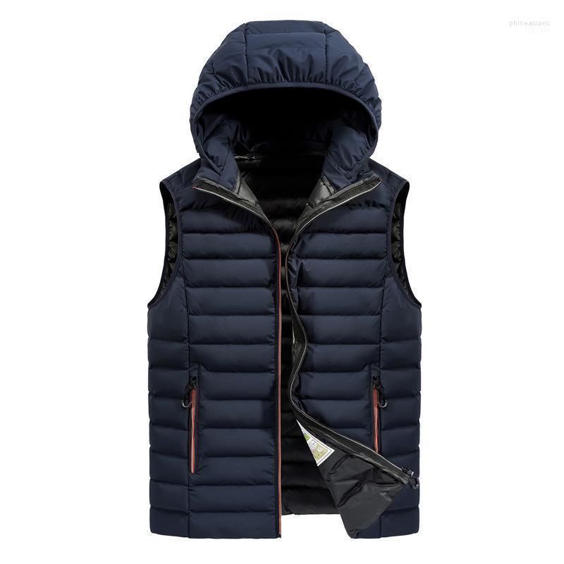 

Men's Vests Hooded Coats Man Autumn Winter Spliced Solid Color Thick Qulited Warm Sleeveless Casual Tops Male Phin22, Black