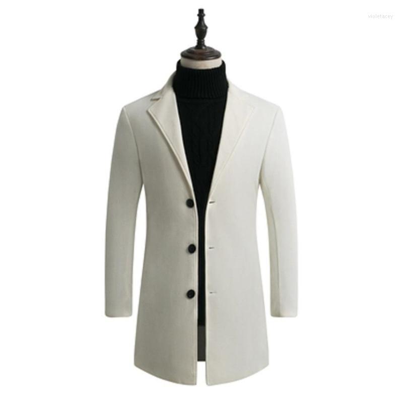 

Men's Wool & Blends Men Long Trench Coat Winter Woolen Businese Jacket Warm Casual Button Up Loose Overcoat Sleeve Outwear Viol22, Black