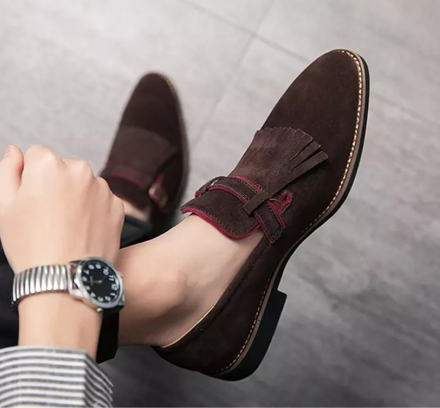 

Men Shoes New Fashion High Quality Faux Suede Leather Tassel Handmade Casual Formal Stylish Loafers Zapatos De Hombre 4M986, Grey