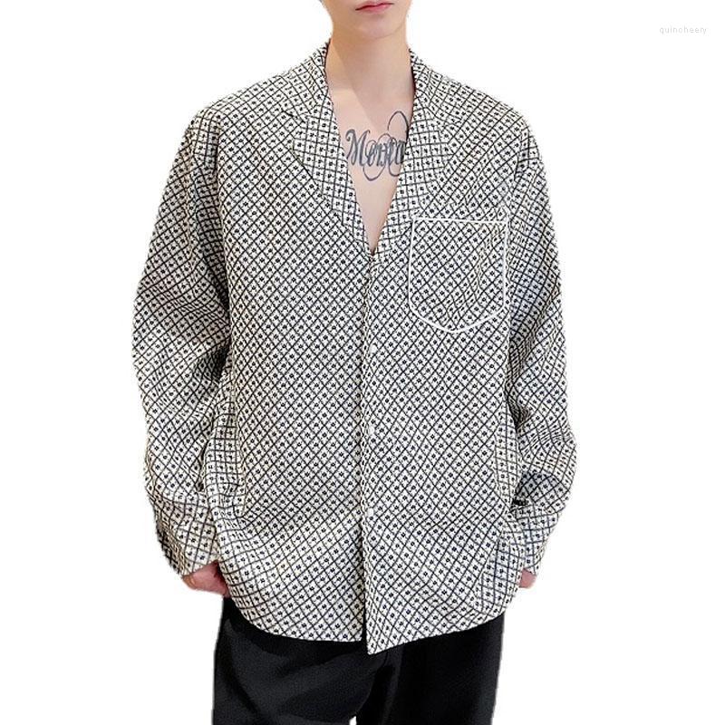 

Men's Dress Shirts Men Retro Pattern Pajama Style Trendy Fashion Pearl Button Long Sleeve Loose Casual Tops Men's Vintage ShirtMen's Qui, 2426