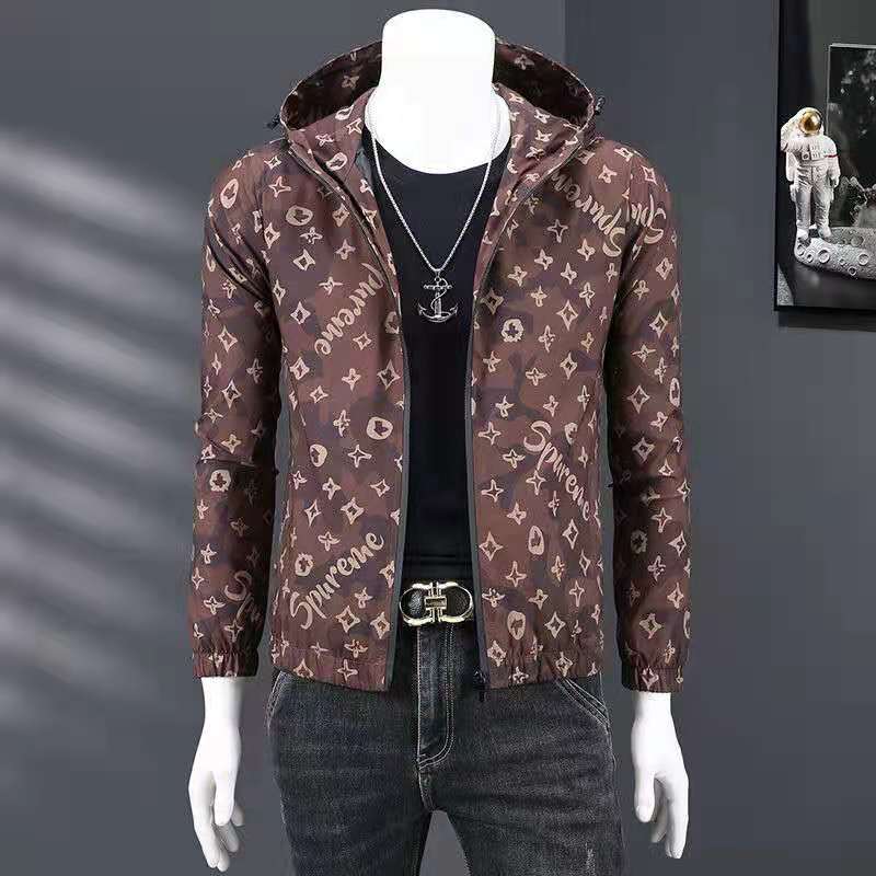 

European Station Jacket Men's 2021 Spring and Autumn New Hooded Slim Fit Handsome All-match Korean Trend Casual Jacket, Black;brown