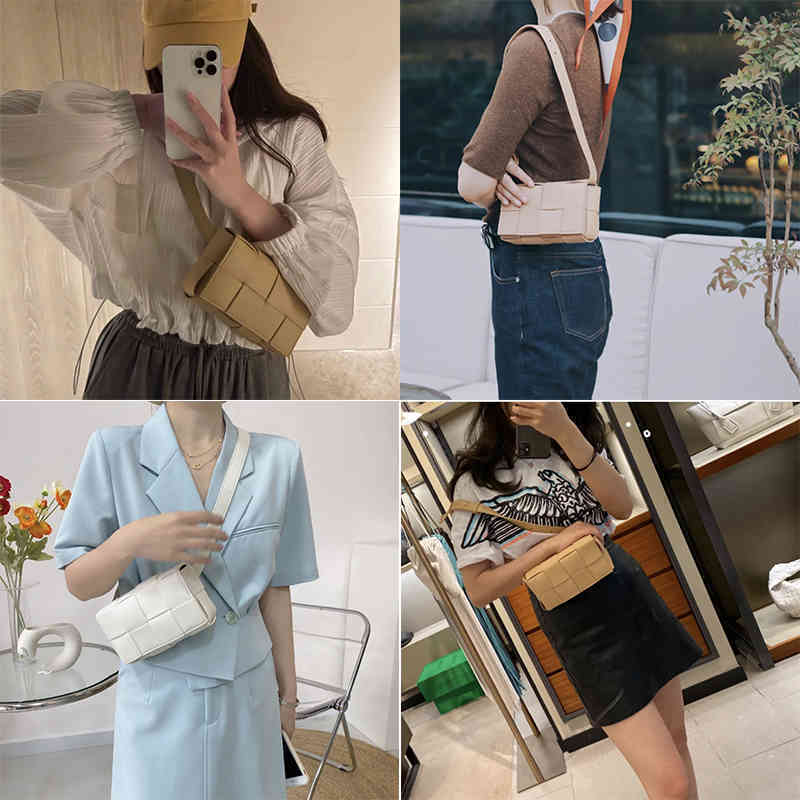 

Handbags Bottegas Venetas Chest Luxury Soft Leather Small Square Candy Color Crowd Knitting Cross Women's4 JK64, Strange fruit green