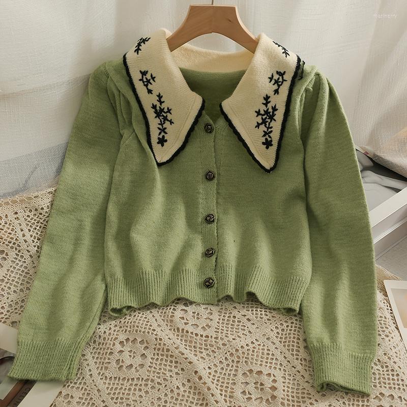 

Women's Knits & Tees Fashion Contrast Color Stitching Embroidered Long Sleeve Knit Cardigan Spring Autumn Women Loose Versatile Casual Sweat