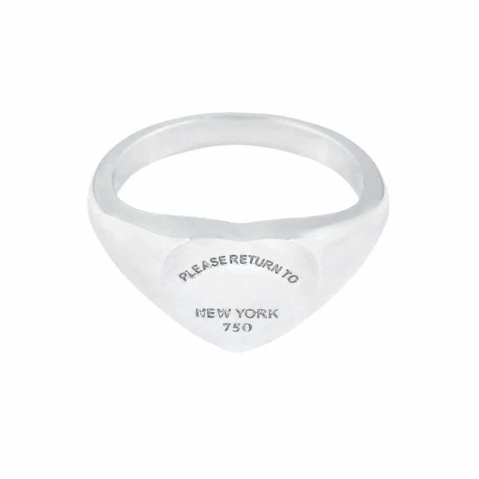 

Newest t edition Stainless Women Mens Band ring PLEASE RETURN TO NEW YORK Heart jewelry Rings Gold Silver Rose Color242w210E