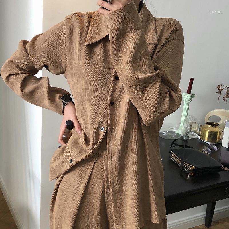 

Women's Blouses & Shirts 2022 Spring Women Vintage Slim Full Sleeve Blouse Office Lady Elegant Button Up Turn-Down Collar Shirt Autumn Tops, Khaki