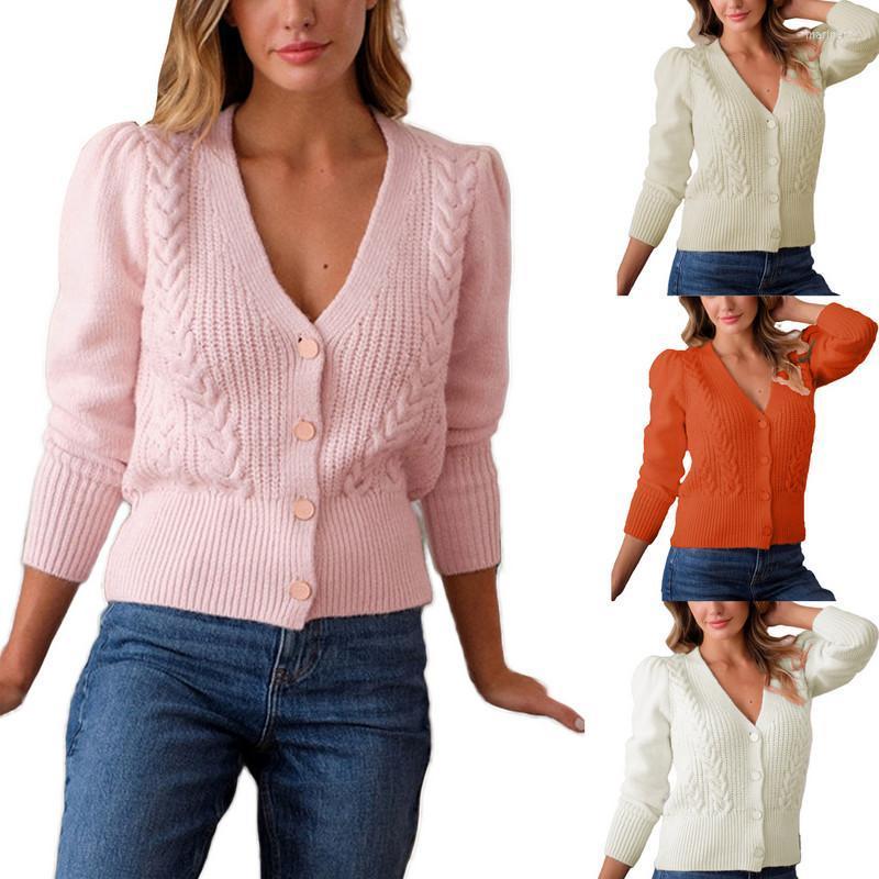 

Women' Knits & Tees Women Sweater Autumn Winter 2022 Clothes Elegant Solid Color Twist Pattern V-neck Long Sleeve Knitted Pullover For Part