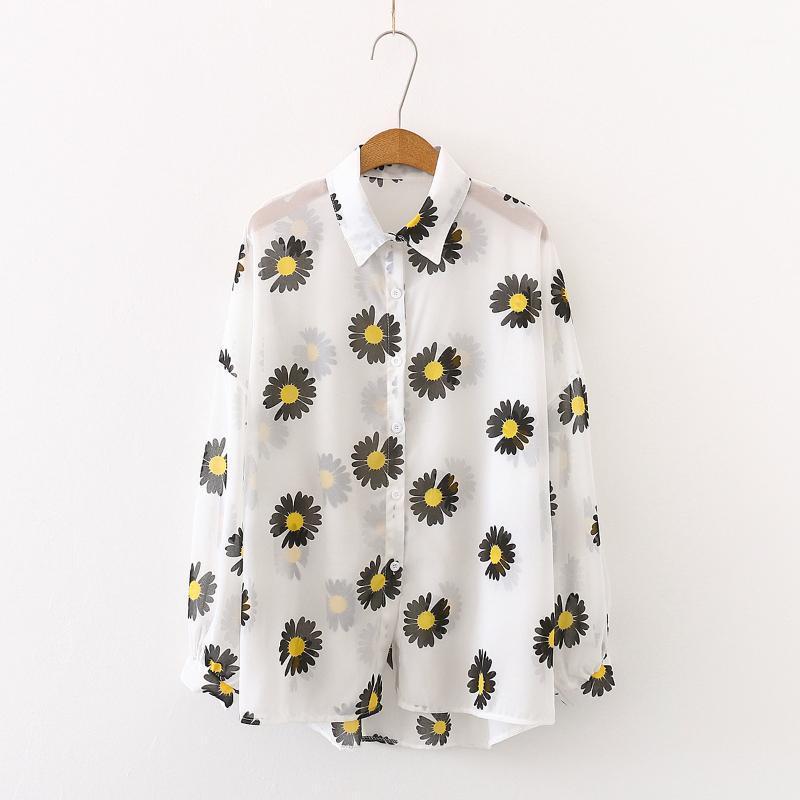 

Women's Blouses & Shirts 2022 Summer Women Fashion Long Sleeve Floral Print Loose Blouse Casual Sunscreen Tops Shirt Blusas, Black