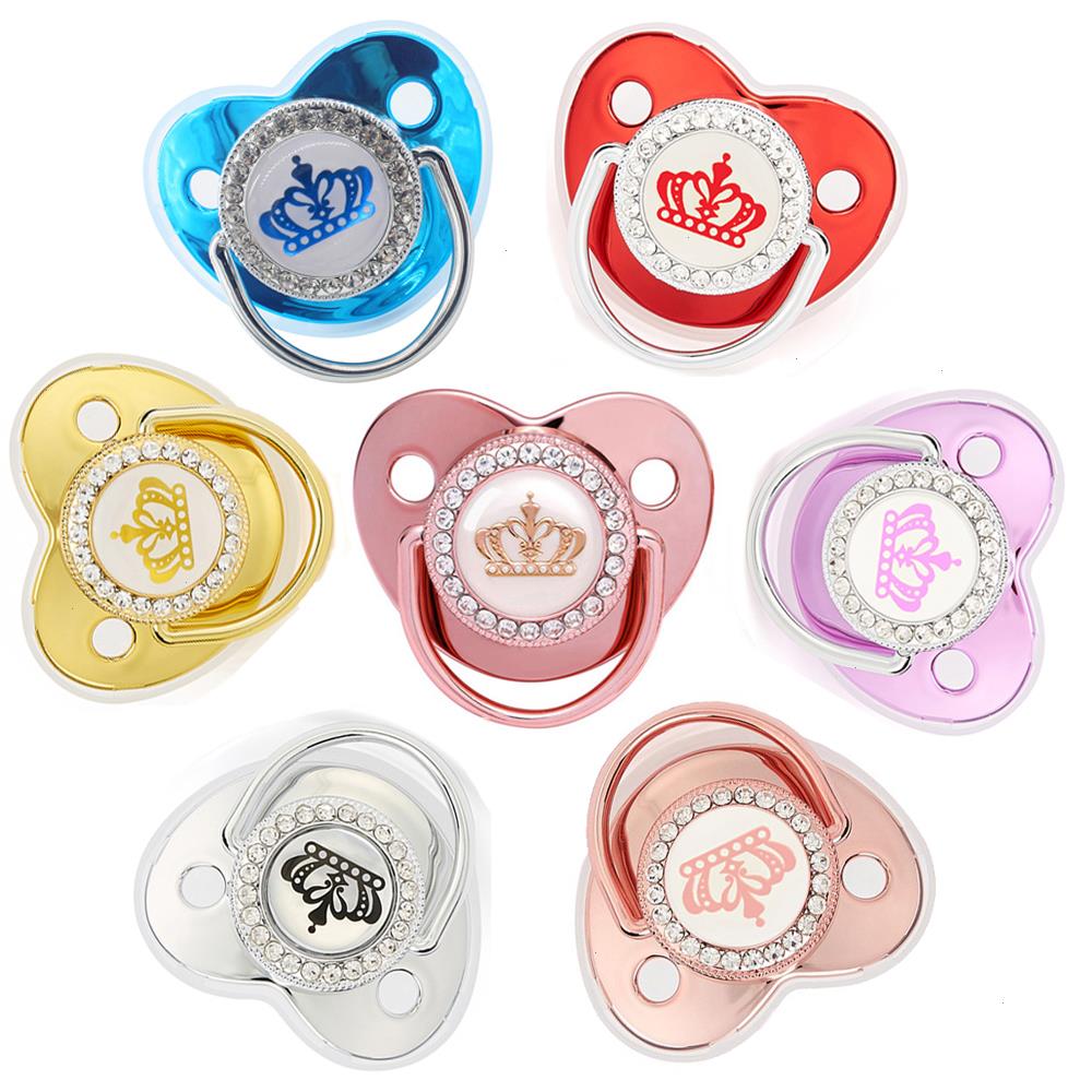

Luxury Newborn Baby Pacifier Clips Rhinestone Crown Infant Teether Silicone Holder Dummy Shower