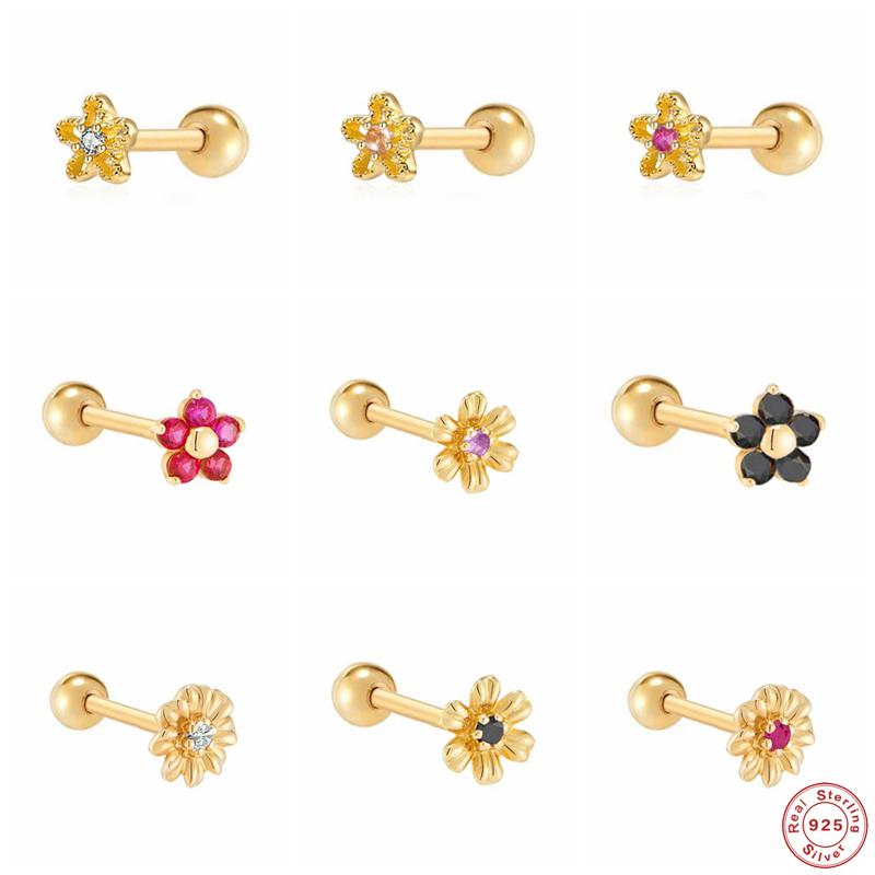 

Stud Aide 925 Sterling Silver Sweet Daisy Chrysanthemum Earrings For Women Colorful Zircon Flower Leaf Ear Party Jewel 1PCStud