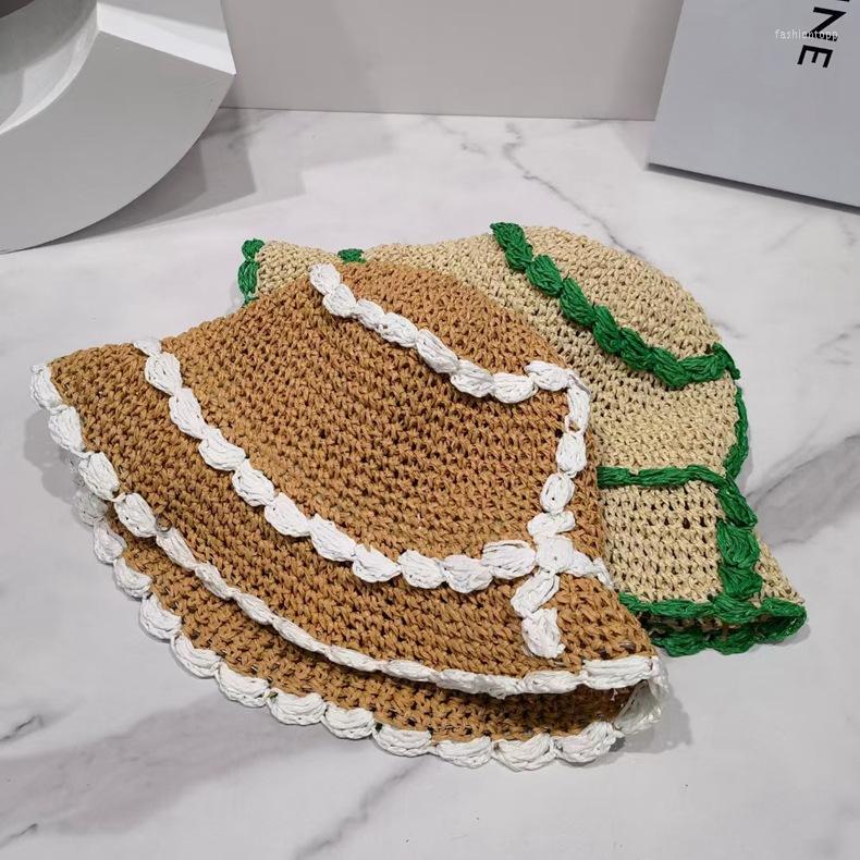 

Wide Brim Hats Designer Matching Crochet Straw Sun Hat Women Summer Fashion Panama Fisherman Caps Seaside Beach Sunscreen Bucket HatsWide, Green