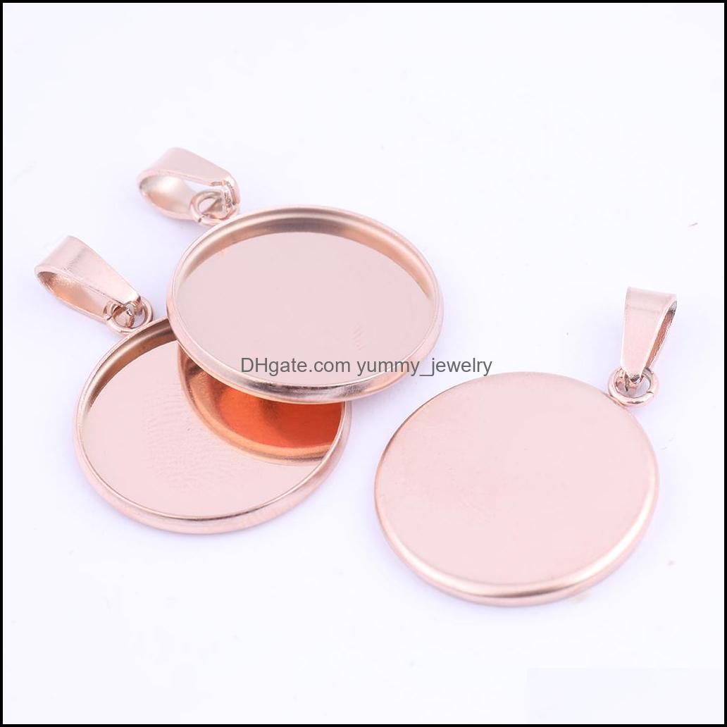 

10Pcs 20Mm 25Mm 30Mm Cabochon Base Settings Stainless Steel Rose Gold Plated Pendant Trays Diy Blank Necklace Bezels With Bails Drop Deliver