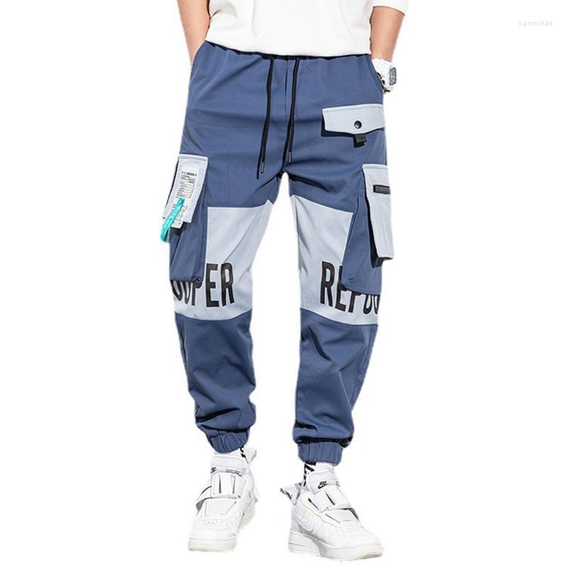 

Men' Pants Hip Hop Streetwear Sweatpants Color Block Cargo Joggers Men Harajuku Casual Track Trousers Harem PantsMen' Naom22, Blue
