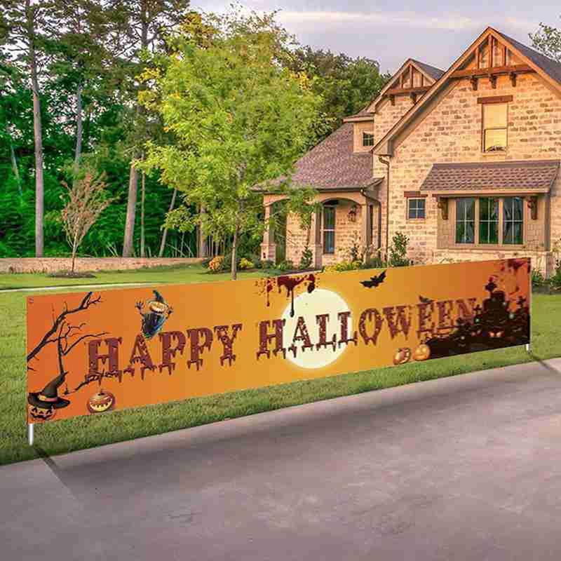 

Party Decoration Outdoor Halloween Banner Pull Flag Decorations Celebrate Hanging Decor Porch Background Supplies Signs Foldable