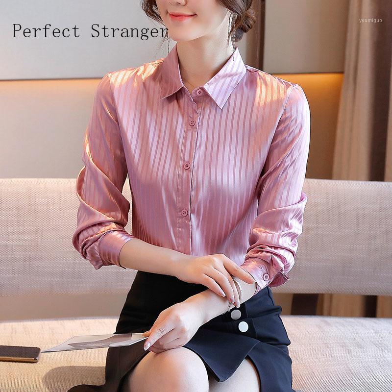 

Autumn Arrival Turn Down Collar Striped Long Sleeve Women Chiffon Blouse Women' Blouses & Shirts, Blue