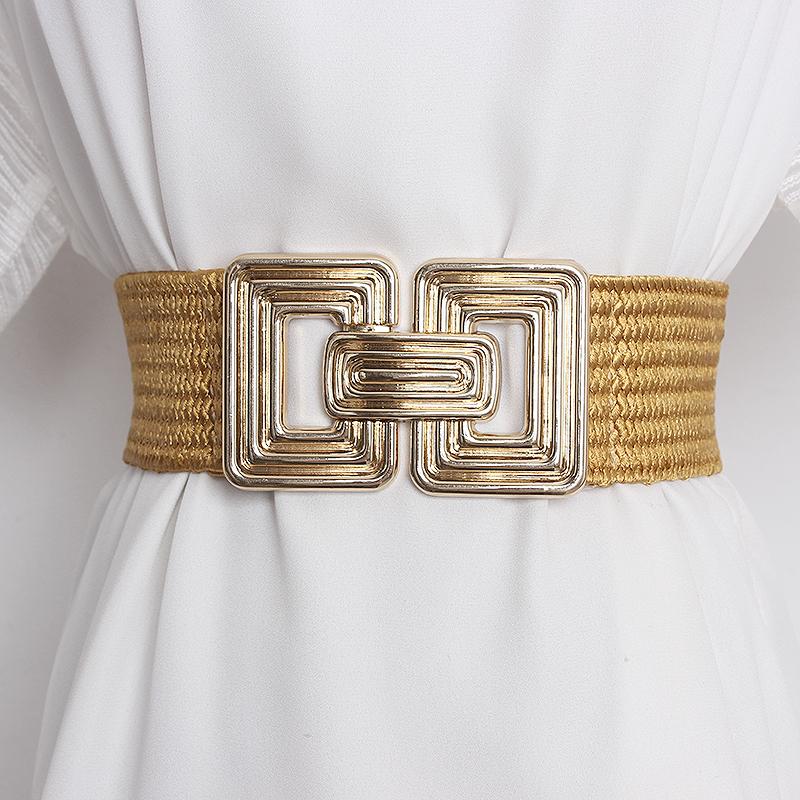 

Belts 2022 Wide Braided Hem Elastic Waist Belt Women Bohemian Dress Waistband Corset Metal Hook Buckle Adjustable Ceinture Femme, Black