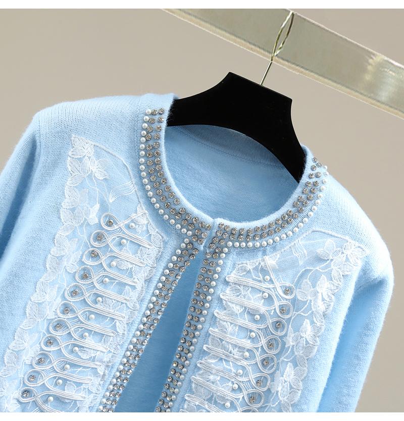 

Women's Knits & Tees Beads Diamond-Embedded Cardigan Women Long Sleeve Small Coat 2022 Autumn Korean Fashion Lace Short Sweater Lady Chic To, White