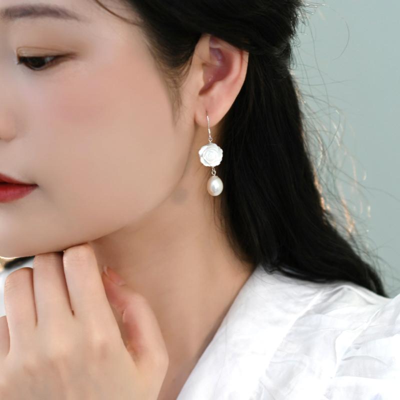 

Dangle & Chandelier 925 Sterling Silver Natural Freshwater Pearl Shell Flower Earrings Fashion Jewelry For Women TrendDangle