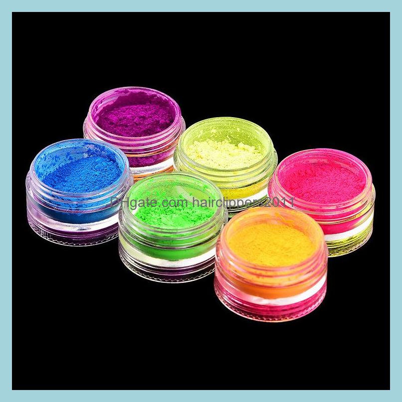 

Scpture Powder Nail Art Salon Health Beauty Neon Party Eyeshadow 6Colors In 1 Set Luminous Glitter Pigment Fluorescent Manicure Drop Deliv