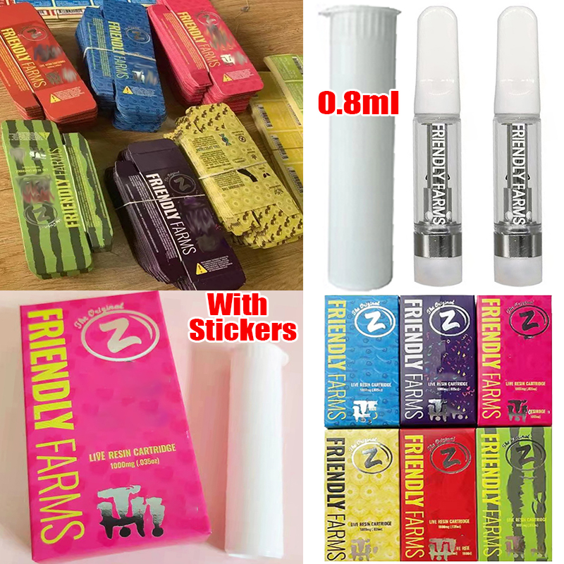 

Faster Ship Friendly Farms Vape Cartridges 0.8ml Atomizers Ceramic Coil Cartridge 6 Colors Packaging 10 Strains 510 Thread Glass Tank Thick Oil Wax Vaporizer Empty