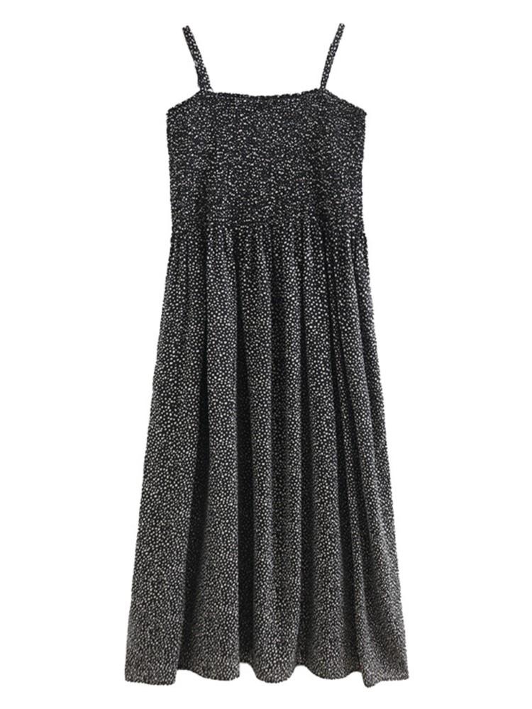 

Plus Size Dresses Women's Clothing Style Summer 2022 Fashion Sweet Spaghetti Straps Polka Dot One-Piece K6-2211Plus, Black