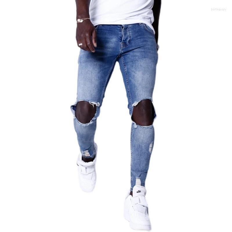 

Men' Jeans Summer High Street Stretch Hole Blue Straight Fashion Low Waist Men' Casual Pants Streetwear MenMen' Bert22