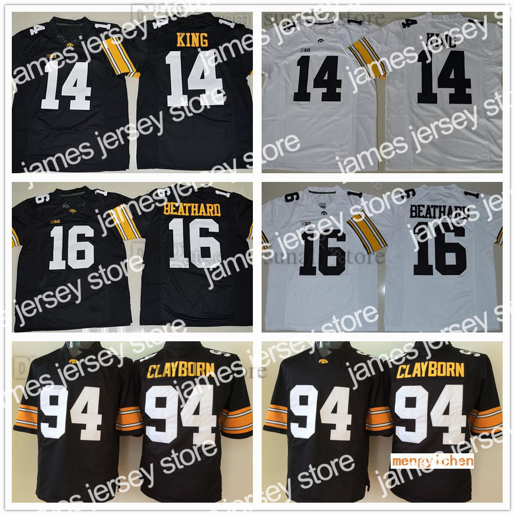 

American College Football Wear Iowa Hawkeyes NCAA College 14 Desmond King Jerseys 16 CJ Beathard 94 Adrian Clayborn Football Men Women Kids, Black