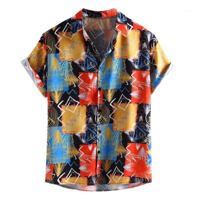 

Womail 2022 Arrival Holiday Fashion High Quality Mens Multi Color Lump Chest Print Short Sleeve Hem Loose Shirts Blouse Men's Casual, Multicolor