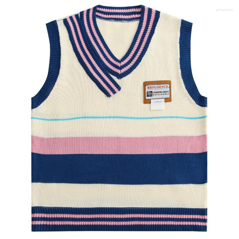 

Men' Vests LACIBLE Harajuku Men Streetwear Knitted Contrasting Striped Sweaters Vest Fashion 2022 Casual Sleeveless Crop Knitwear Tank Tops, Purple