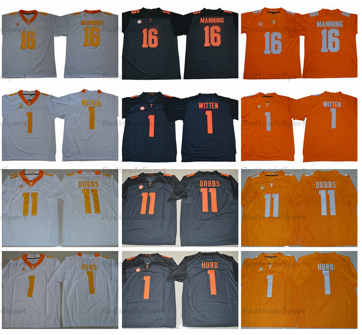 

NCAA Tennessee Volunteers College Football Jerseys 1 Jason Witten 16 Peyton Manning Jalen Hurd 11 Joshua Dobbs University Football Shirts Orange Mens -XXXL, Orange 1 hurd