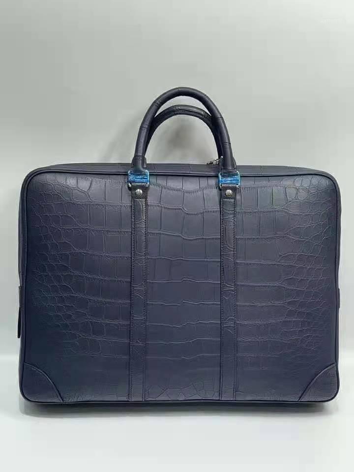 

Luxury Quality Genuine Real Crocodile Skin Belly Leather 2022 Men Business Briefcase Bag Laptop Madark Blue Color Briefcases, Black